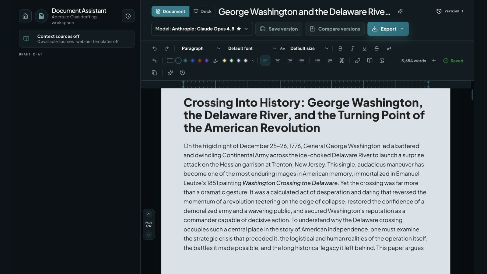 Saved historical paper in the paginated document editor